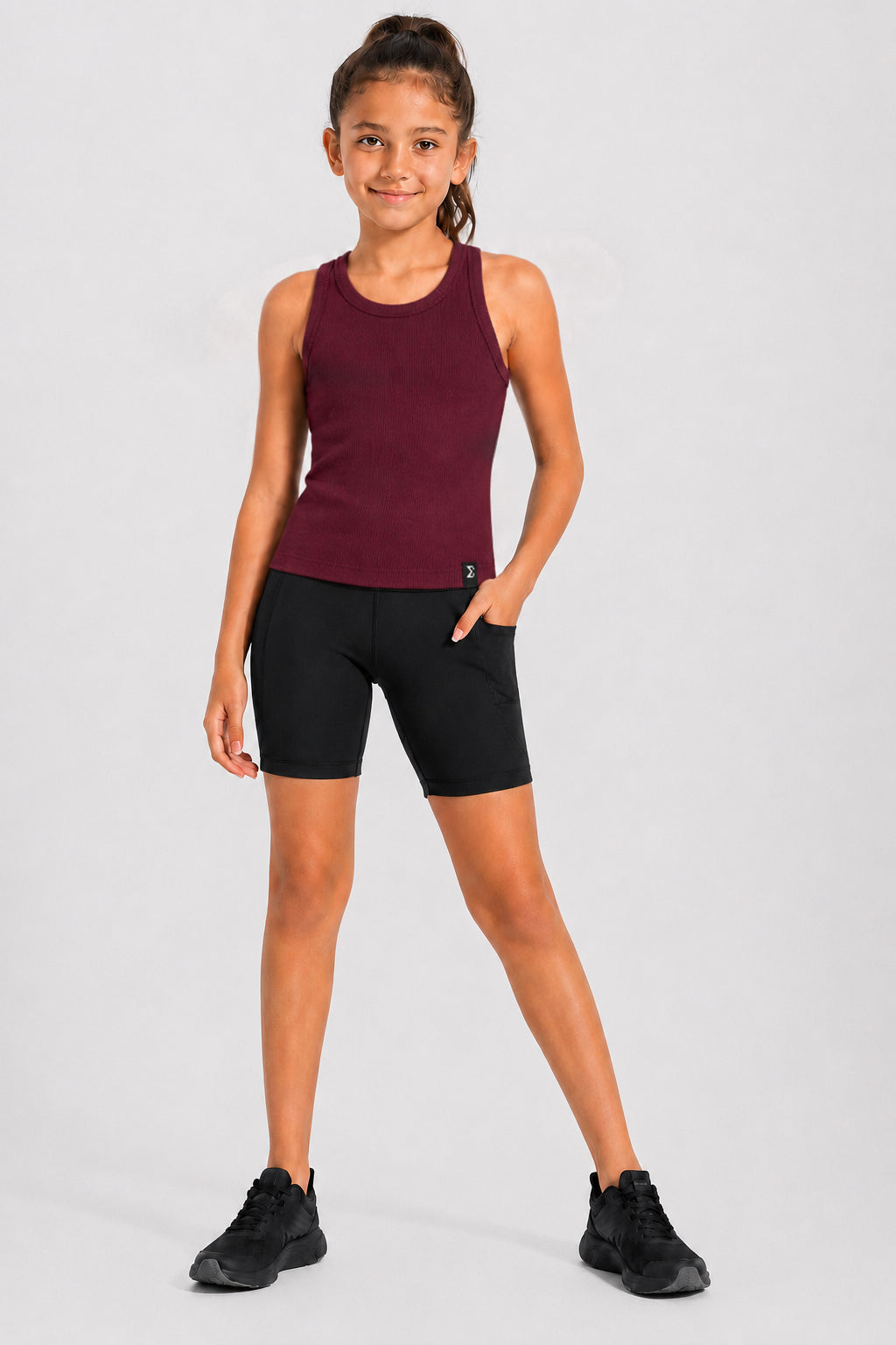 Girls Burgundy Daily Rib Tank Top - front view