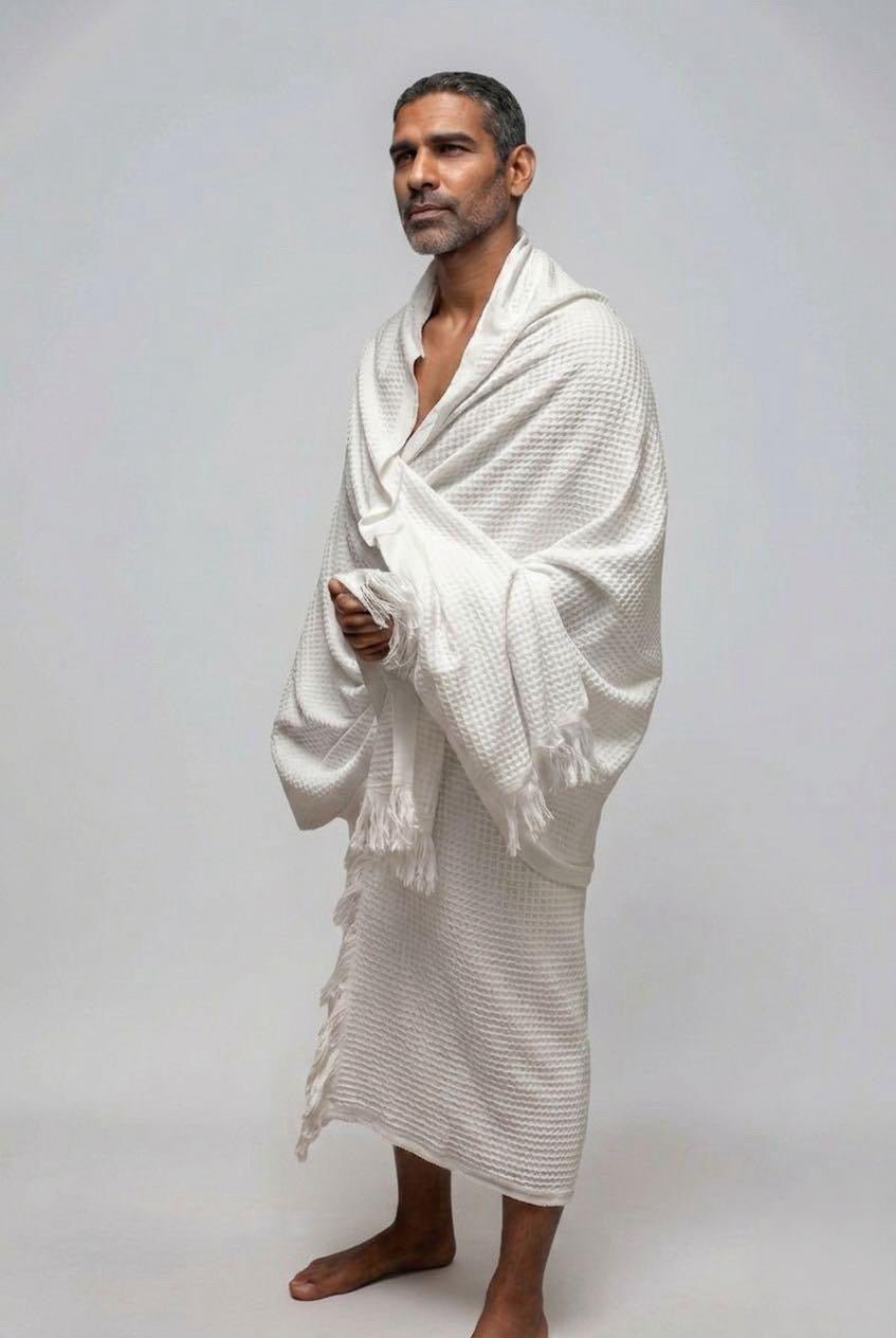 Men's bamboo Ihram, Honeycomb Air Flow weave, white, by Sigma Fit for Hajj and Umrah