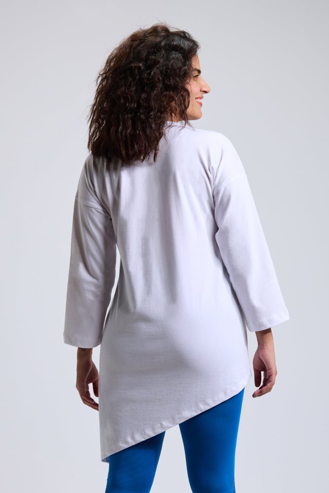 White Abstract Oversized LS Tee - Sigma Fit